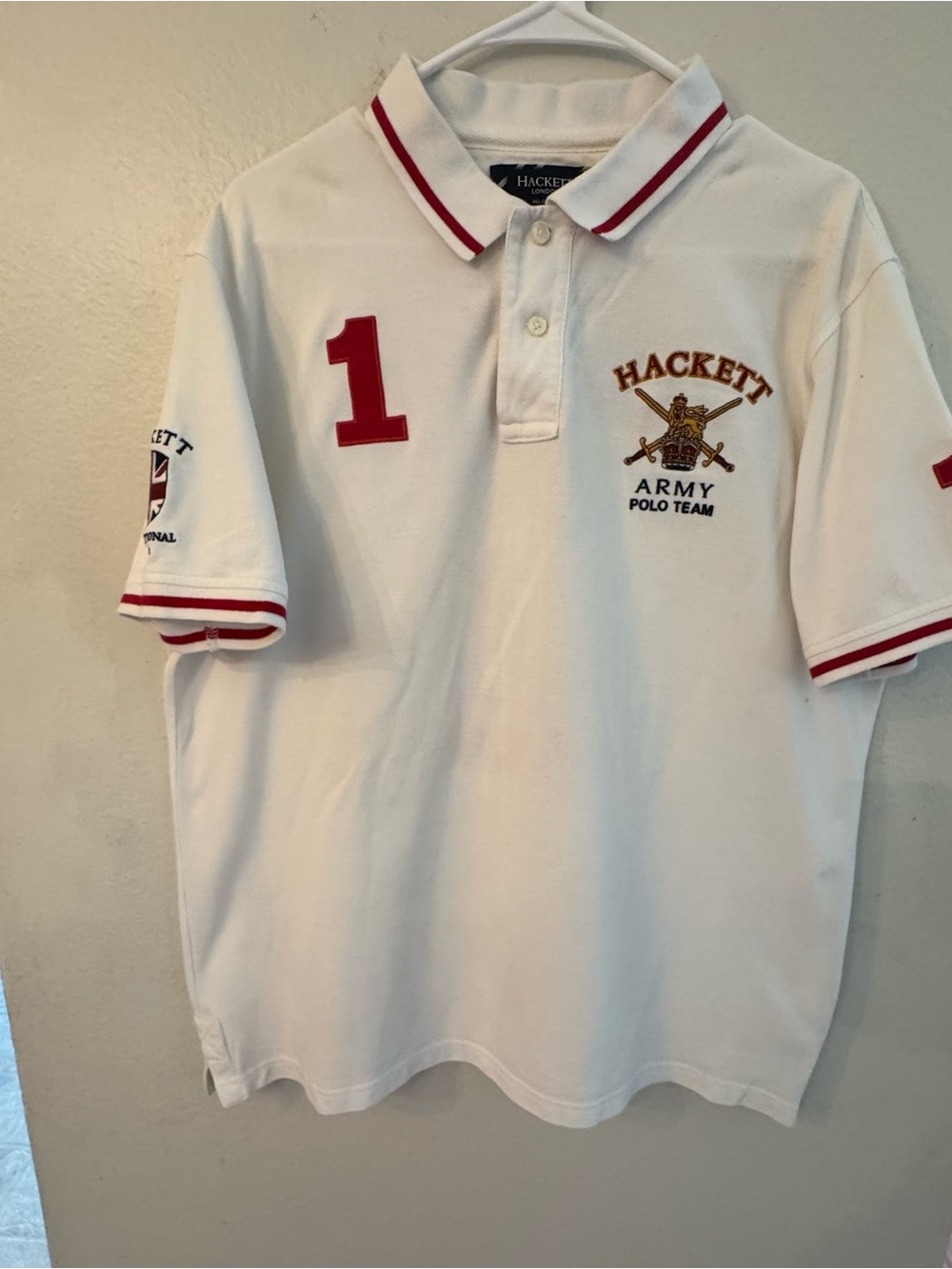 Hackett White Polo with Red Trim & Embroidered Crest